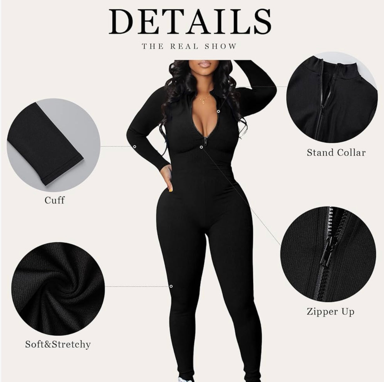 Ribbed Long SleeveJumpsuit-Black