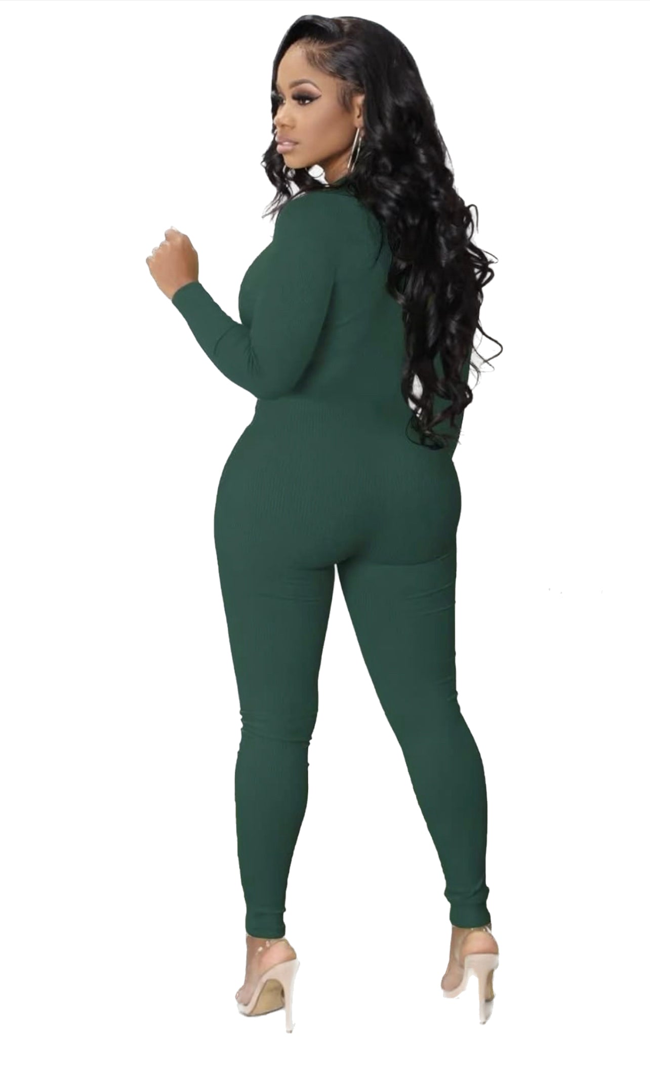 Ribbed long sleeve Jumpsuit- Emerald